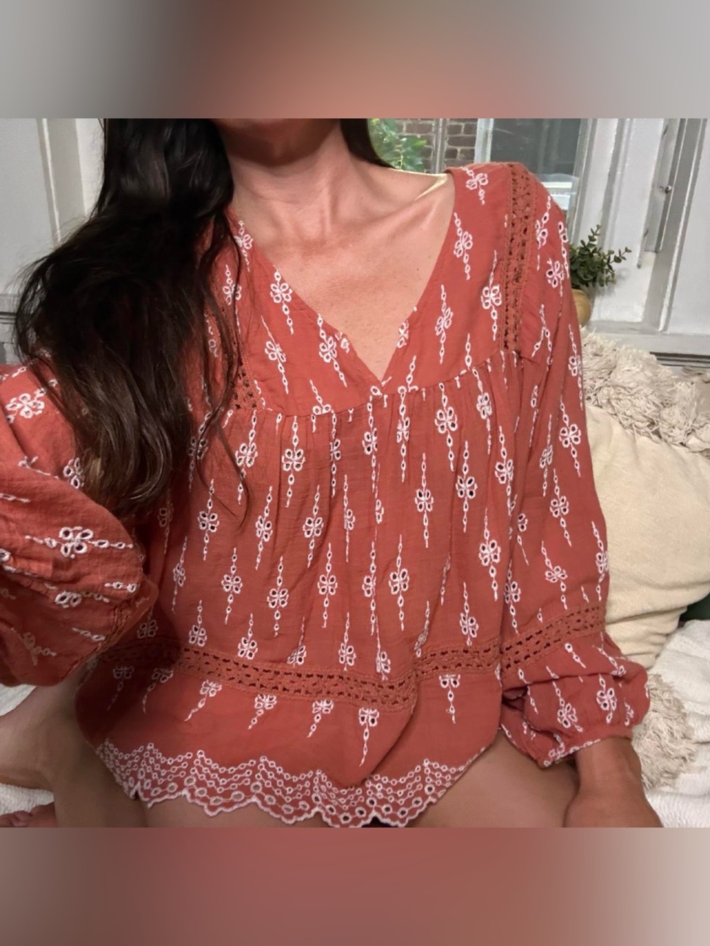 Boho American Eagle rust color flowy top size medium